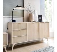 Komodee Buffet Tofino - Chêne - Beige - Poignées en métal - 3 tiroirs - Largeur 158 cm, Hauteur 80 cm, Profondeur 38 cm