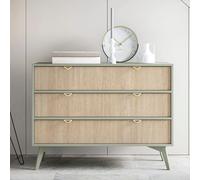 Komodee Buffet Tofino - Chêne - Vert - Poignées métalliques - 3 tiroirs - Largeur 106 cm, Hauteur 80 cm, Profondeur 38 cm