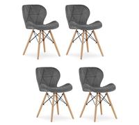 Komodee Chaise AMATRICE Gris Velours Pieds en Bois jusqu'à 110 kg pour Salon, Bureau, Salle à Manger, Ensemble de 4 pièces