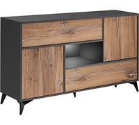 Komodee, Commode Buffet Orvieto 4D, Chêne Anthracite, Largeur 89cm x Hauteur 149,5cm x Profondeur 40cm, LED, pour Salon , Chambre
