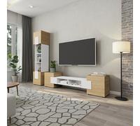 Komodee Ensemble de Meubles, Chêne huilé, Blanc Arctique, Largeur 220 cm x Hauteur 172 cm x Profondeur 35 cm, pour Salon, Chambre