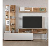 Komodee Ensemble de Meubles MOLDE - Étagère en Ensemble - Chêne Wotan - Blanc - Largeur 251 cm, Hauteur 174 cm, Profondeur 37 cm