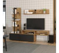 Komodee Ensemble de Meubles MOLDE - Étagère en Ensemble - Chêne Wotan - Noir - Largeur 251 cm, Hauteur 174 cm, Profondeur 37 cm