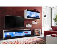Komodee, Ensemble de Meubles, Tivoli SET3, Blanc/Noir, Largeur 240cm x Hauteur 159cm x Profondeur 35cm, LED Bleu, for Salon, Chambre