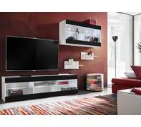 Komodee, Ensemble de Meubles, Tivoli SET3, Blanc/Noir, Largeur 240cm x Hauteur 159cm x Profondeur 35cm, sans LED, for Salon, Chambre