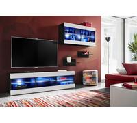 Komodee, Ensemble de Meubles, Tivoli SET3, Noir/Blanc, Largeur 240cm x Hauteur 159cm x Profondeur 35cm, LED Bleu, pour Salon, Chambre à Coucher