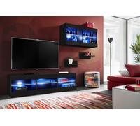 Komodee, Ensemble de Meubles, Tivoli SET3, Noir/Noir, Largeur 240cm x Hauteur 159cm x Profondeur 35cm, LED Bleu, pour Salon, Chambre à Coucher