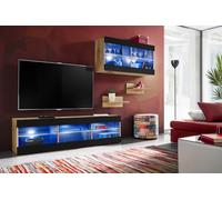 Komodee, Ensemble de Meubles, Tivoli SET3, Wotan/Noir, Largeur 240cm x Hauteur 159cm x Profondeur 35cm, LED Bleu, for Salon, Chambre