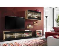 Komodee, Ensemble de Meubles, Tivoli SET3, Wotan/Noir, Largeur 240cm x Hauteur 159cm x Profondeur 35cm, sans LED, for Salon, Chambre
