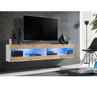 Komodee, Ensemble de Meubles, Tivoli SET4, Blanc/Wotan, Largeur 200cm x Hauteur 41cm x Profondeur 35cm, LED Bleu, for Salon, Chambre