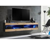 Komodee, Ensemble de Meubles, Tivoli SET4, Noir/Wotan, Largeur 200cm x Hauteur 41cm x Profondeur 35cm, LED Bleu, pour Salon, Chambre à Coucher