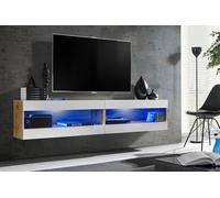 Komodee, Ensemble de Meubles, Tivoli SET4, Wotan/Blanc, Largeur 200cm x Hauteur 41cm x Profondeur 35cm, LED Bleu, pour Salon, Chambre à Coucher