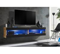 Komodee, Ensemble de Meubles, Tivoli SET4, Wotan/Noir, Largeur 200cm x Hauteur 41cm x Profondeur 35cm, LED Bleu, pour Salon, Chambre à Coucher