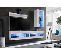 Komodee, Ensemble de Meubles, Tivoli SET5, Blanc/Blanc, Largeur 200cm x Hauteur 195cm x Profondeur 35cm, LED Bleu, for Salon, Chambre