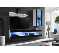 Komodee, Ensemble de Meubles, Tivoli SET5, Blanc/Noir, Largeur 200cm x Hauteur 195cm x Profondeur 35cm, LED Bleu, pour Salon, Chambre à Coucher