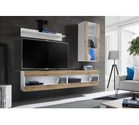 Komodee, Ensemble de Meubles, Tivoli SET5, Blanc/Wotan, Largeur 200cm x Hauteur 195cm x Profondeur 35cm, sans LED, for Salon, Chambre