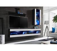 Komodee, Ensemble de Meubles, Tivoli SET5, Noir/Blanc, Largeur 200cm x Hauteur 195cm x Profondeur 35cm, LED Bleu, pour Salon, Chambre à Coucher