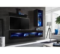 Komodee, Ensemble de Meubles, Tivoli SET5, Noir/Noir, Largeur 200cm x Hauteur 195cm x Profondeur 35cm, LED Bleu, pour Salon, Chambre à Coucher