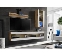 Komodee, Ensemble de Meubles, Tivoli SET5, Wotan/Blanc, Largeur 200cm x Hauteur 195cm x Profondeur 35cm, sans LED, pour Salon, Chambre à Coucher