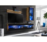 Komodee, Ensemble de Meubles, Tivoli SET5, Wotan/Noir, Largeur 200cm x Hauteur 195cm x Profondeur 35cm, LED Bleu, pour Salon, Chambre à Coucher