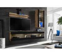 Komodee, Ensemble de Meubles, Tivoli SET5, Wotan/Noir, Largeur 200cm x Hauteur 195cm x Profondeur 35cm, sans LED, pour Salon, Chambre à Coucher