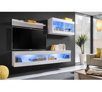 Komodee, Ensemble de Meubles, Tivoli SET6, Blanc/Blanc, Largeur 200cm x Hauteur 195cm x Profondeur 35cm, LED Bleu, for Salon, Chambre