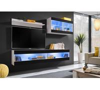 Komodee, Ensemble de Meubles, Tivoli SET6, Blanc/Noir, Largeur 200cm x Hauteur 195cm x Profondeur 35cm, LED Bleu, for Salon, Chambre