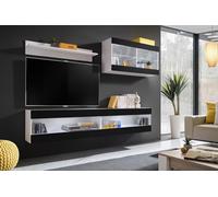 Komodee, Ensemble de Meubles, Tivoli SET6, Blanc/Noir, Largeur 200cm x Hauteur 195cm x Profondeur 35cm, sans LED, for Salon, Chambre