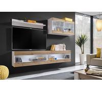 Komodee, Ensemble de Meubles, Tivoli SET6, Blanc/Wotan, Largeur 200cm x Hauteur 195cm x Profondeur 35cm, sans LED, for Salon, Chambre