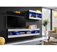 Komodee, Ensemble de Meubles, Tivoli SET6, Noir/Blanc, Largeur 200cm x Hauteur 195cm x Profondeur 35cm, LED Bleu, for Salon, Chambre