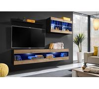 Komodee, Ensemble de Meubles, Tivoli SET6, Noir/Wotan, Largeur 200cm x Hauteur 195cm x Profondeur 35cm, LED Bleu, for Salon, Chambre
