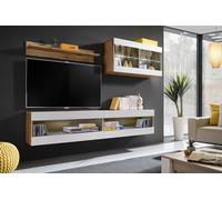Komodee, Ensemble de Meubles, Tivoli SET6, Wotan/Blanc, Largeur 200cm x Hauteur 195cm x Profondeur 35cm, sans LED, pour Salon, Chambre à Coucher