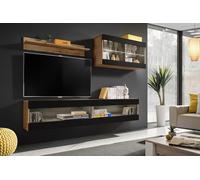 Komodee, Ensemble de Meubles, Tivoli SET6, Wotan/Noir, Largeur 200cm x Hauteur 195cm x Profondeur 35cm, sans LED, for Salon, Chambre