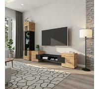 Komodee Ensemble de Meubles Torino, Noir, Chêne Wotan, Largeur 220 cm x Hauteur 172 cm x Profondeur 35 cm, pour Salon, Chambre.