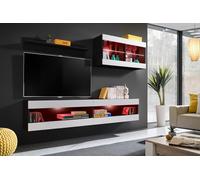 Komodee, Ensemble, Meuble de Rangement, Tivoli SET6, Noir/Blanc, Largeur 200cm x Hauteur 195cm x Profondeur 35cm, LED RGB, pour Salon, Chambre