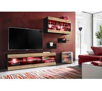 Komodee, Ensemble, Meuble de Salon, Tivoli SET3, Noir/Wotan, Largeur 240cm x Hauteur 159cm x Profondeur 35cm, LED RGB, pour Salon, Chambre