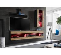 Komodee, Ensemble, Meuble de télévision, Tivoli SET5, Noir/Wotan, Largeur 200cm x Hauteur 195cm x Profondeur 35cm, LED RGB, pour Salon, Chambre