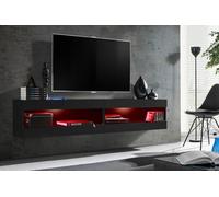 Komodee, Ensemble, Meuble Mur, Tivoli SET4, Noir/Noir, Largeur 200cm x Hauteur 41cm x Profondeur 35cm, LED RGB, pour Salon, Chambre à Coucher