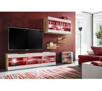 Komodee, Ensemble, Meuble Mural, Tivoli SET3, Wotan/Blanc, Largeur 240cm x Hauteur 159cm x Profondeur 35cm, LED RGB, pour Salon, Chambre