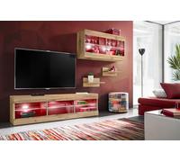 Komodee, Ensemble, Meuble Mural, Tivoli SET3, Wotan/Wotan, Largeur 240cm x Hauteur 159cm x Profondeur 35cm, LED RGB, pour Salon, Chambre