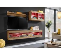 Komodee, Ensemble, Meubles, Tivoli SET6, Wotan/Wotan, Largeur 200cm x Hauteur 195cm x Profondeur 35cm, LED RGB, pour Salon, Chambre