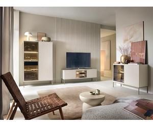 Komodee Ensemble TV Laval Cachemire/Champagne 361x39x126 cm | Ensemble de meubles de salon Laval, cachemire, champagne, éclairage LED, largeur 361 cm, profondeur 39 cm, hauteur 126 cm