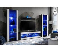 Komodee Ensemble TV Tivoli Grande A1 Noir/Blanc 250x159x35 cm | Ensembles de meubles Tivoli Grande, Noir Blanc, Largeur 250cm x Hauteur 159cm x Profondeur 35cm, LED Bleues, pour Salon