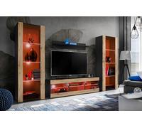 Komodee Ensemble TV Tivoli Grande A2 Noir/Wotan 250x159x35 cm | Ensembles de meubles Tivoli Grande, Noir Wotan, Largeur 250cm x Hauteur 159cm x Profondeur 35cm, Éclairage multicolore