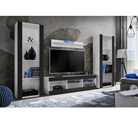 Komodee Ensemble TV Tivoli Grande Blanc/Noir 250x159x35 cm | Ensembles de meubles Tivoli Grande, Blanc Noir, Largeur 250cm x Hauteur 159cm x Profondeur 35cm, sans LED, pour Salon