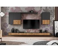 Komodee, Ensembles de Meubles Imola Grande, Chêne Anthracite, Largeur 285 cm x Hauteur 200 cm x Profondeur 42 cm, Style Moderne, pour Salon