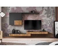 Komodee, Ensembles de Meubles Imola Medio, Chêne Anthracite, Largeur 285 cm x Hauteur 200 cm x Profondeur 42 cm, Style Moderne, pour Salon