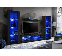 Komodee Ensembles de Meubles Tivoli Grande, Noir Noir, Largeur 250cm x Hauteur 159cm x Profondeur 35cm, LED Bleues, pour Salon, Chambre
