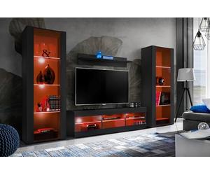 Komodee Ensembles de Meubles Tivoli Grande, Noir Noir, Largeur 250cm x Hauteur 159cm x Profondeur 35cm, Éclairage Multicolore, pour Salon, Chambre