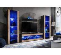 Komodee Ensembles de Meubles Tivoli Grande, Noir Wotan, Largeur 250cm x Hauteur 159cm x Profondeur 35cm, LED Bleues, pour Salon, Chambre